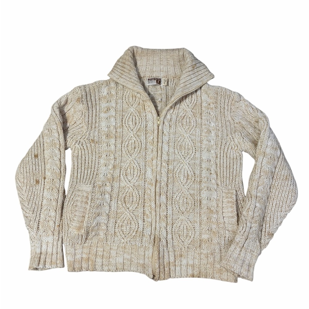 VTG Montgomery Ward Zip Up Sweater Cardigan Womens Medium Chunky Cable Knit 80s - Picture 2 of 8